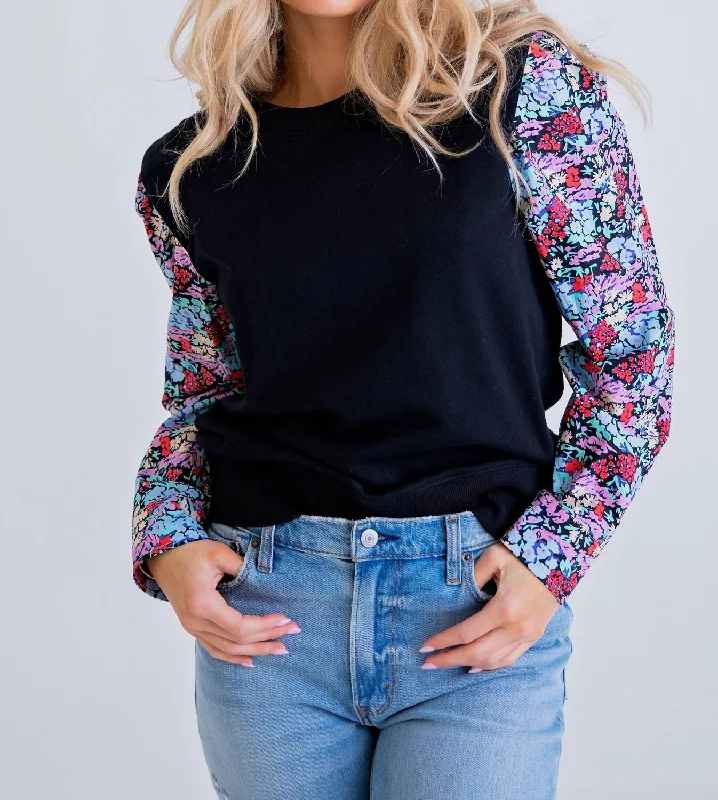 Women's Formal Event Attire Limited Time Offers Floral Poplin Sweatshirt In Black