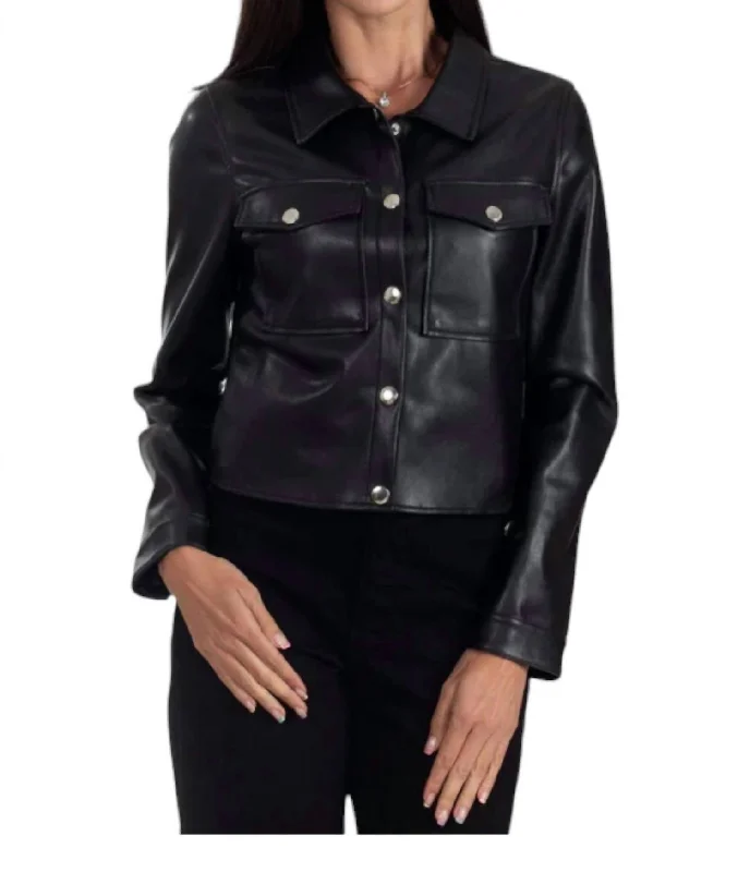 Fashionable Women's Outfit Women's Synthetic Leather Jacket In Black