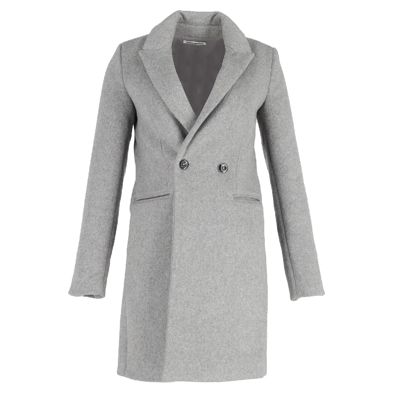 Stylish Outerwear Clothes For Women Reformation Double-Breasted Coat with Pockets in Grey Wool