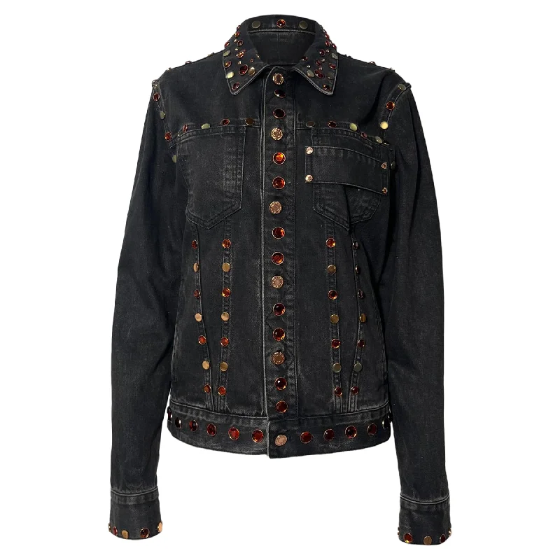 Women's Travel Outfit Set Givenchy Jewel-Embellished Jacket in Black Cotton Denim