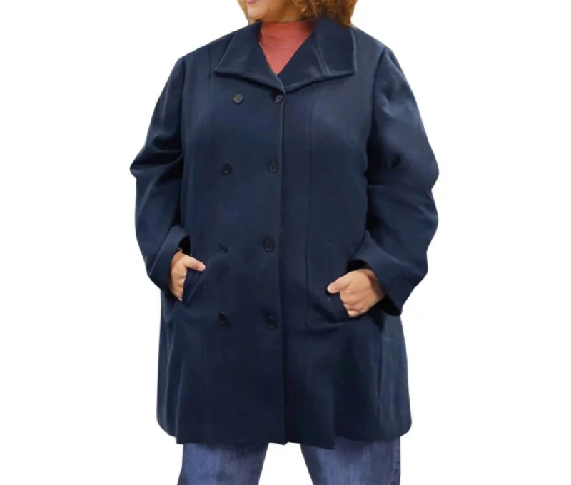 Women's Night-Out Clothes Long Sleeve Peacoat - Plus Size In Navy