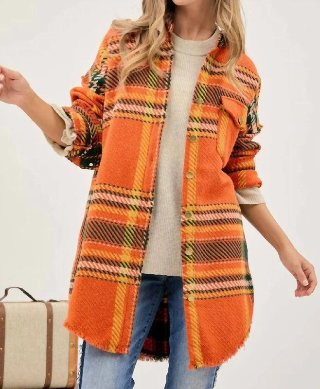 Women's Clothes For Outdoor Events Curvy Girl Multi Plaid Jacket In Orange