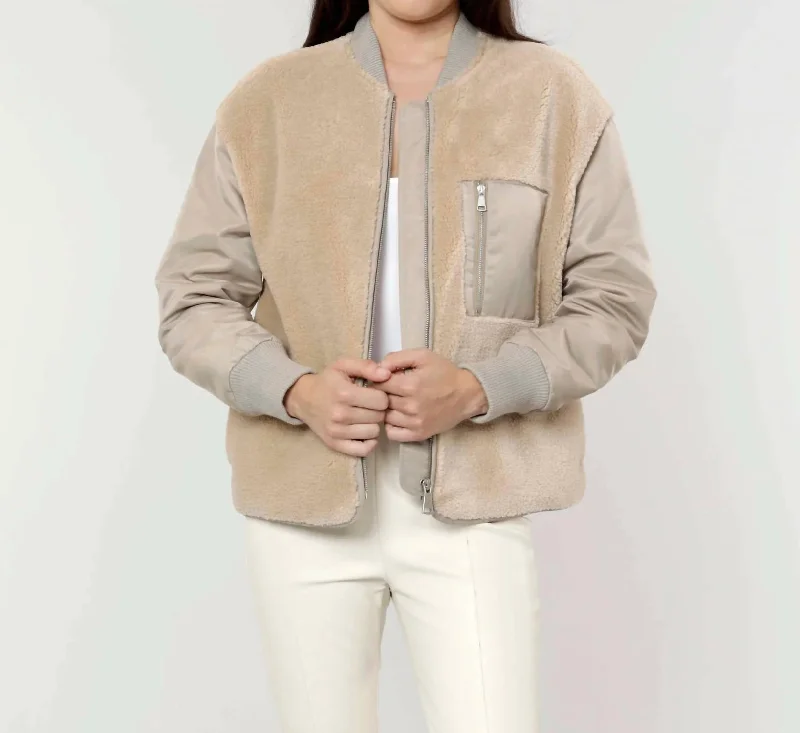 Women's Stylish Casual Garments Faux Shearling Jacket In Taupe