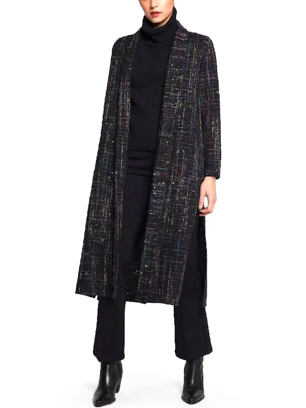 Women's Resort Apparel Luna Sequin Embellished Coat In Black