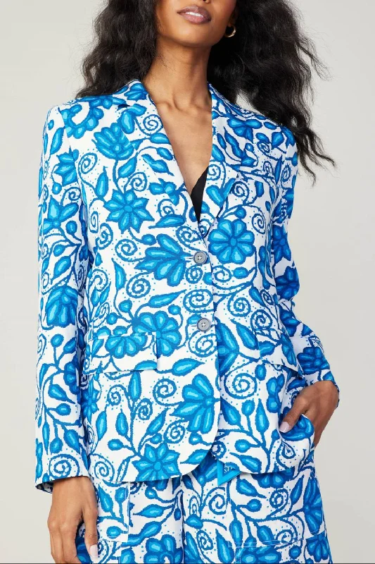 Women's Wedding Apparel Painterly Floral Jacket In Blue Multi