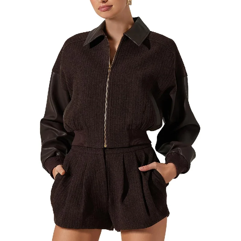 Women's Clothing Sets Womens Mixed Media Wool Bomber Jacket