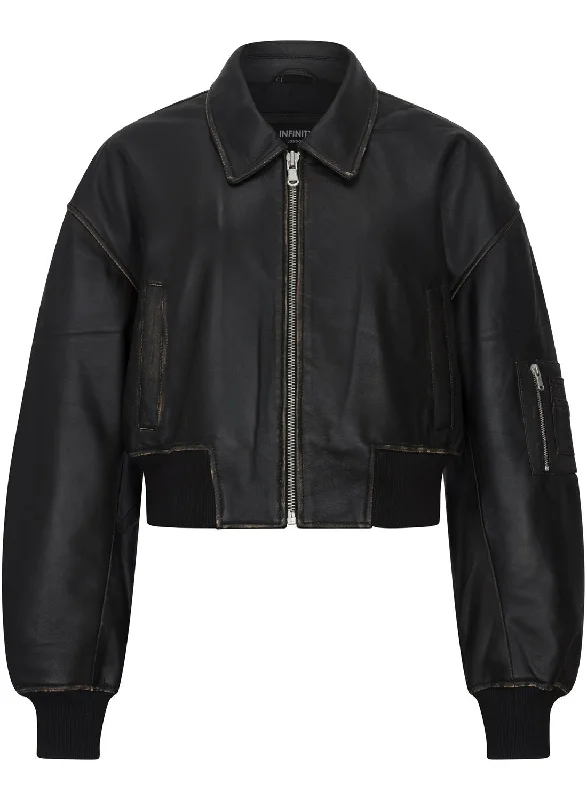 Big Savings On Modern And Classic Fashion Looks Cropped Bomber Leather Jacket