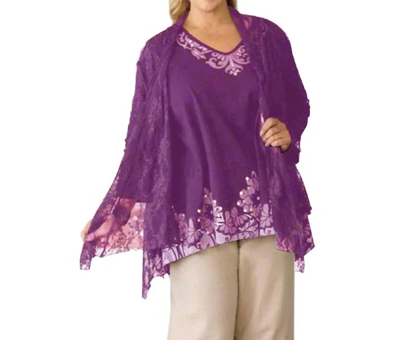 Stylish And Comfortable Clothing For Women London Lace Long Sleeve Jacket - Plus Size In Purple Lace