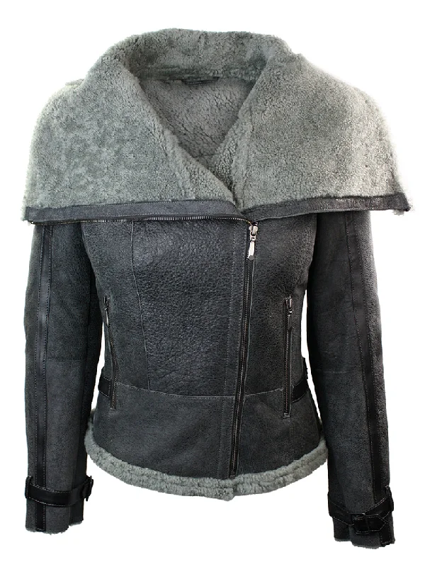 Affordable Trendy Clothes For Women Short Biker Shearling Sheepskin Jacket