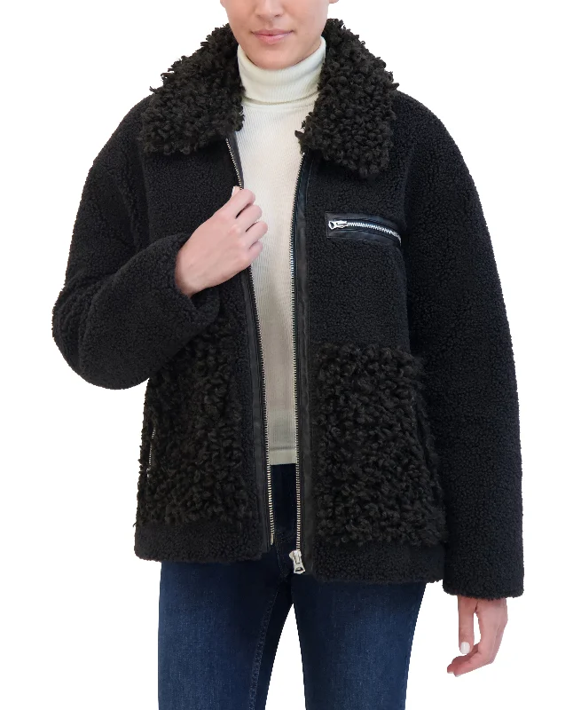 Stylish Outerwear Clothing For Women Hudson Jeans Women's Oversized Faux Plush Fur Bomber Jacket