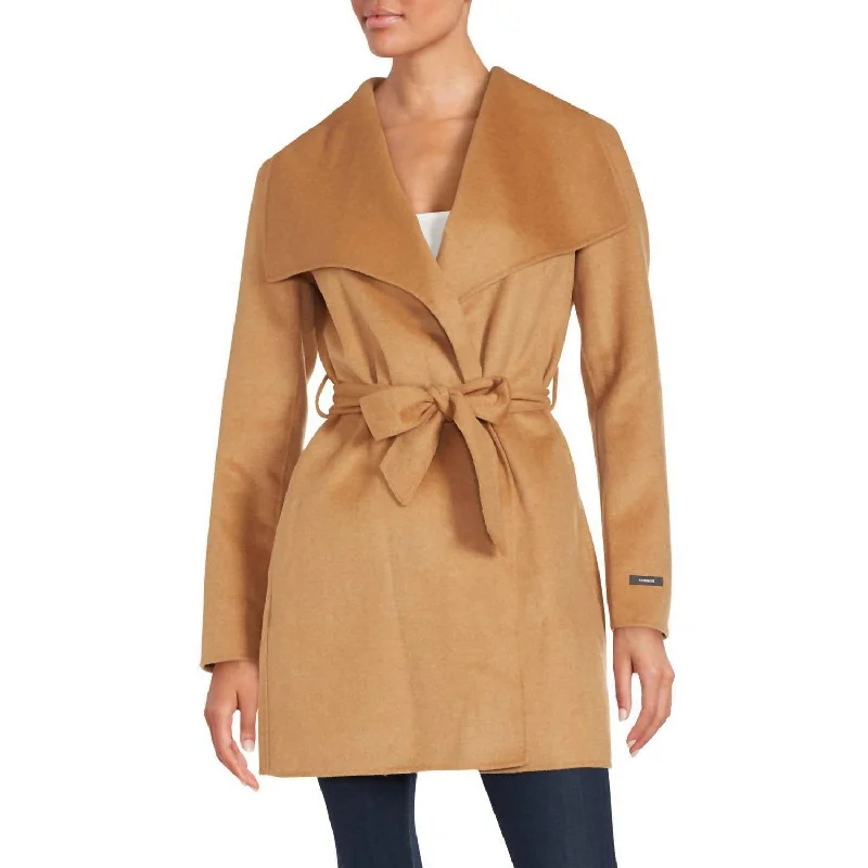 Women's Garments Double Face Wool Belted Wrap Coat In Camel