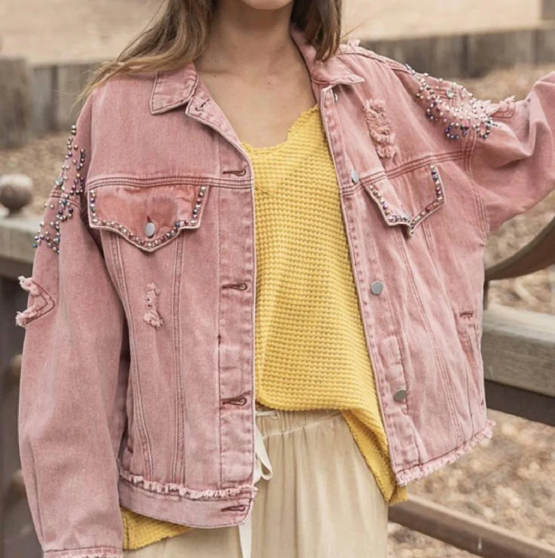 Women's Vintage-Inspired Clothing Brick Jean Jacket In Powder Brick