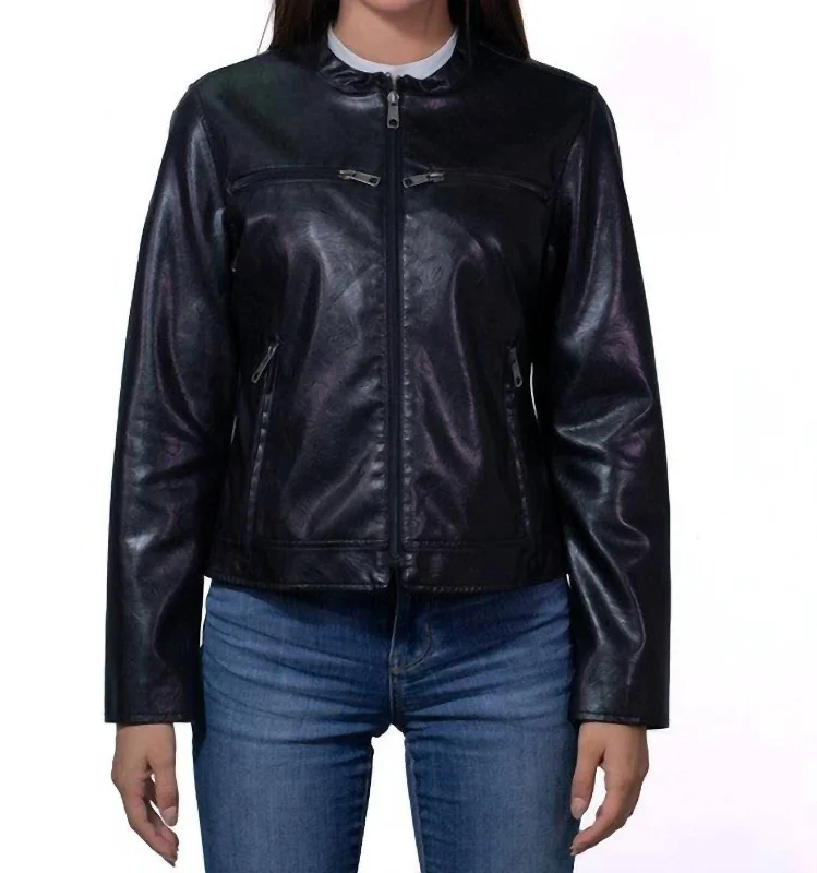 Women's Casual Apparel Synthetic Leather Racer Jacket In Black