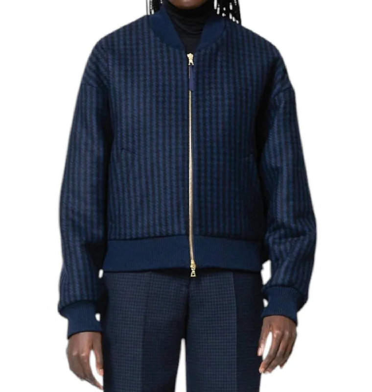 Limited-Stock Clothing Sale – Shop Before It's Too Late Houndstooth Bomber Jacket In Navy/black