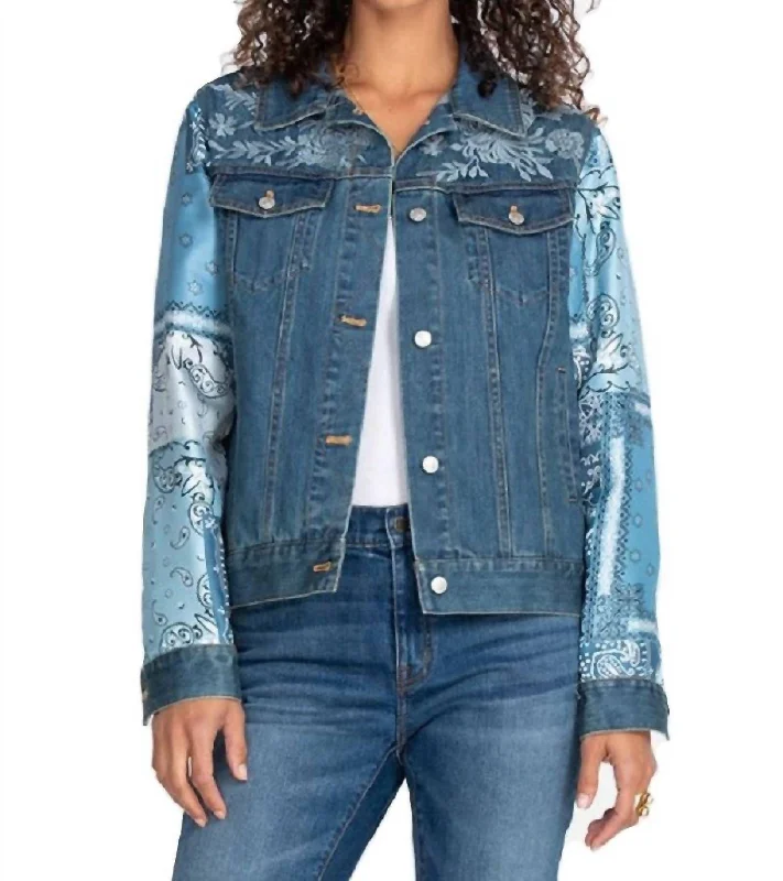 Women's Fashion-Forward Apparel Bandana Patched Denim Jacket In Multi