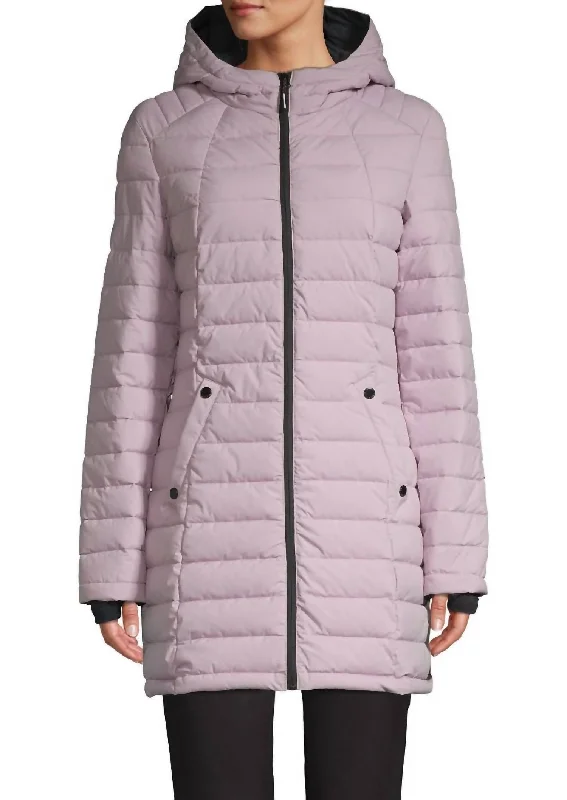 Premium Fashion At Budget-Friendly Prices Scuba Stretch Active Hooded Puffer Coat In Lilac/charcoal