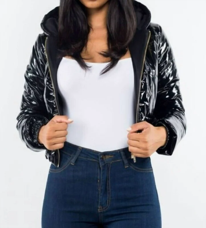 Chic And Affordable Fashion – Limited-Time Offers Glossy Crop Jacket In Black