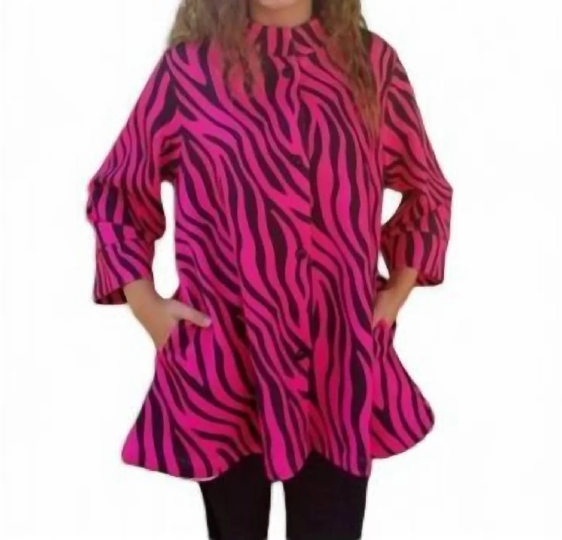 Women's Night-Out Clothes Zebra Print Swing Jacket In Hot Pink/black