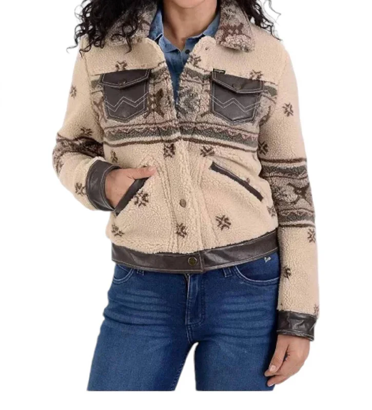 Women's Stylish Professional Garments Print Crop Faux-Shearling Jacket In Beige