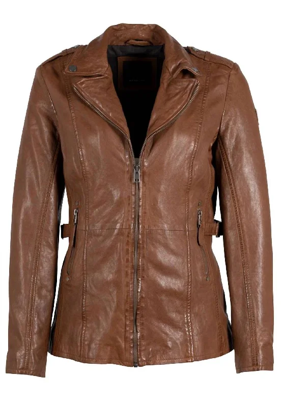 Women's Comfy Loungewear Outfit Women's Yellie Leather Jacket In Cognac