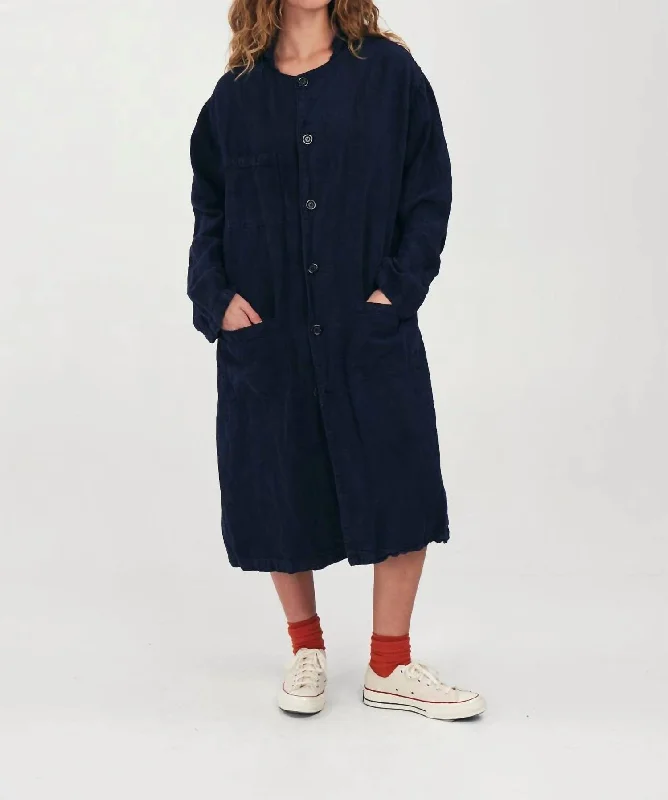 Women's Vacation Outfit Linen Lab Coat In Navy