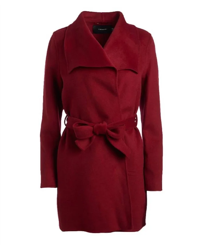 Fashion-Forward Styles At Incredible Discounts Women Large Collar Belted Wool Blend Coat Jacket In Deep Red