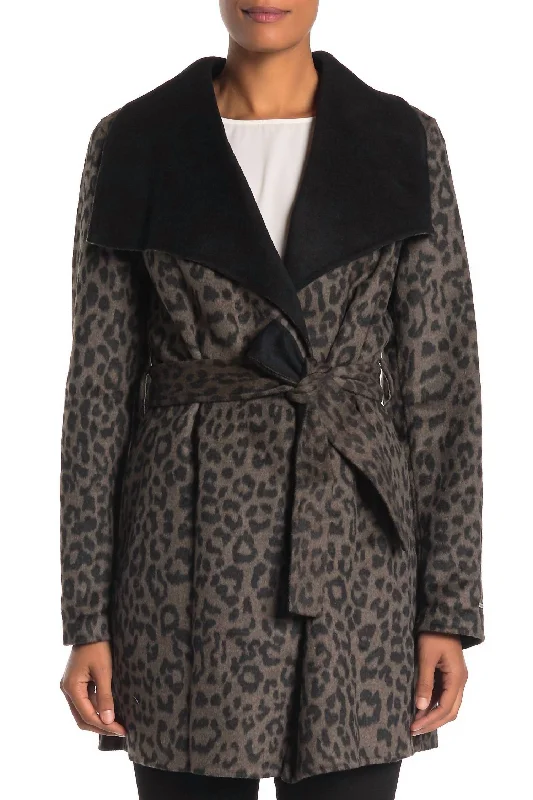 Women's Charming Outfit For Events Ella Double Faced Wool Wrap Belted Coat In Leopard