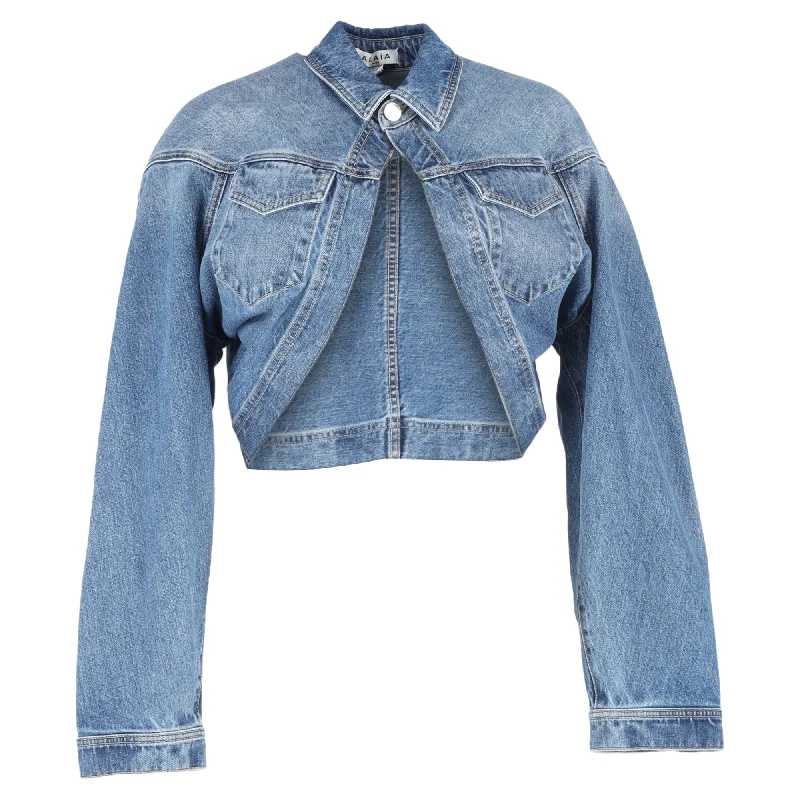 Women's Elegant Garments Alaïa Buttoned Cropped Jacket in Blue Cotton Denim