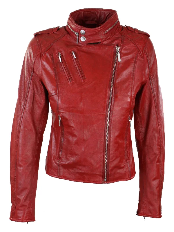 Affordable Women's Clothes Genuine Leather Biker Jacket Velvet Lining