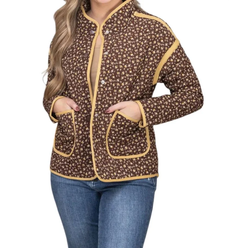 Huge Markdowns On Must-Have Fashion Essentials Quilted Floral Jacket In Brown/gold