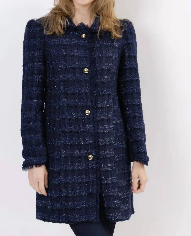 Women's Chic Apparel Navy Sparkle Tweed Button Front Coat