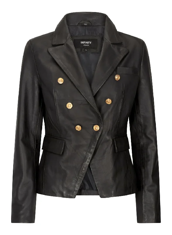 Women's Professional Garments Short Leather Jacket With Gold Buttons