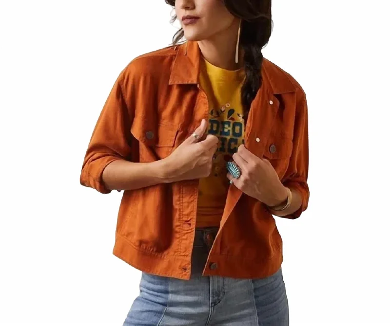 Women's Cozy Outfit For Lounging Cactus Trucker Jacket In Autumnal