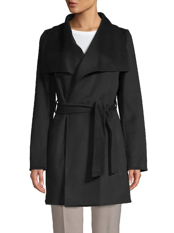 Women's Clothing With Trendy Designs Women Ella Lightweight Wool Wrap Trench Coat Jacket In Black