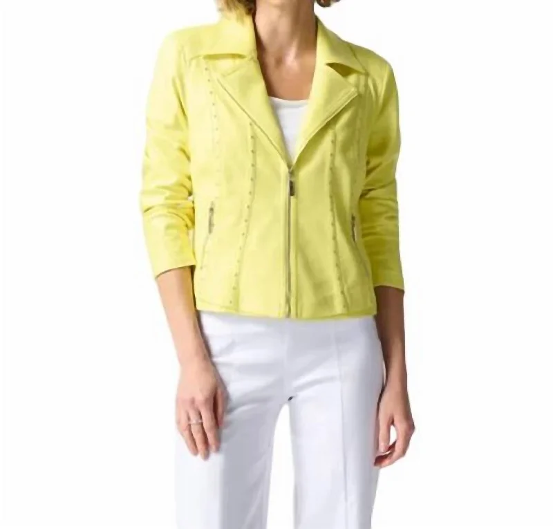 Fashion Sale Live Now – Upgrade Your Style For Less Foiled Suede Fitted Jacket In Yellow