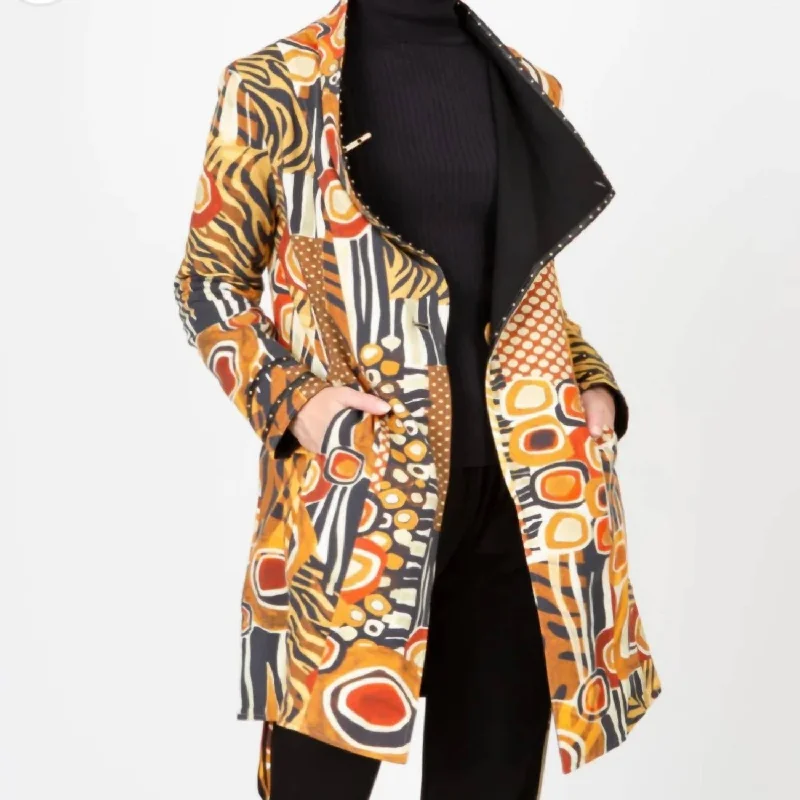 Casual Chic Women's Clothes Reversible Abstract Animal Mix Car Coat In Multi