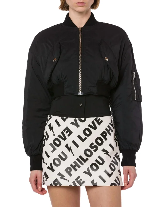 Don't Miss Out – Your Favorite Fashion Pieces On Sale Nylon Cropped Bomber Jacket In Black