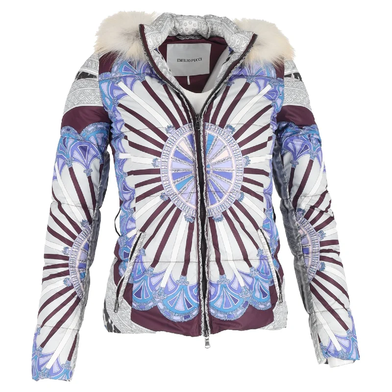 Women's Outerwear Garments Emilio Pucci Puffer Fur Hooded Jacket in Multicolor Polyamide