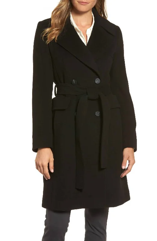 Women's Comfortable Lounge Garments Wool Wrap Coat In Black