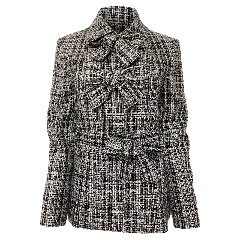 Comfortable Outfit For Women Carolina Herrera Triple Bow Check Tweed Jacket in Black Cotton