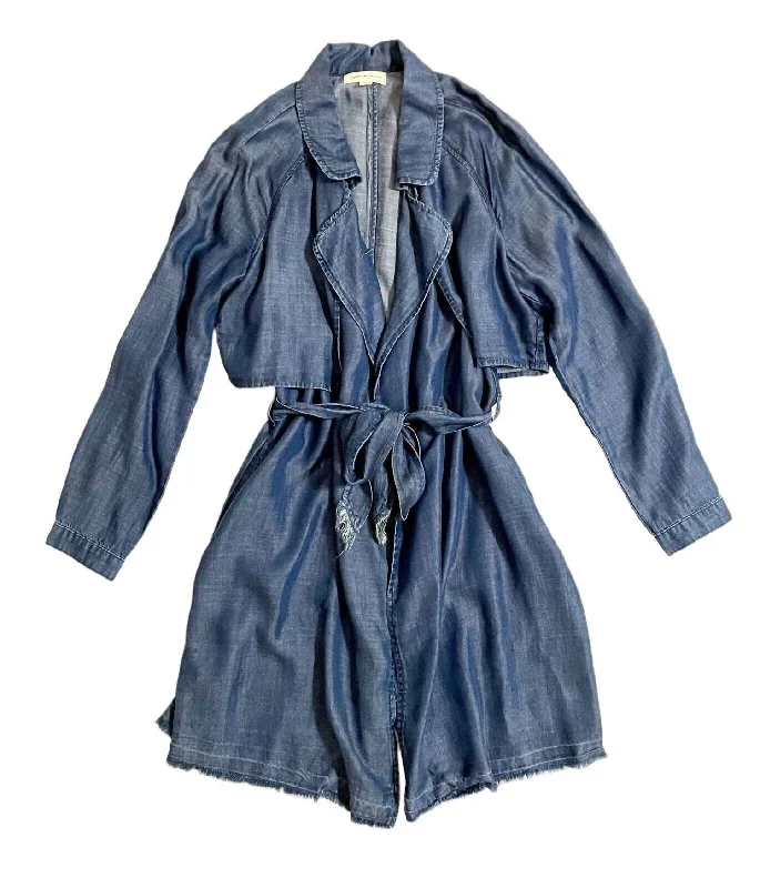 Women's Chic Outfit Women's Tencel Belted Denim Trench Coat In Blue