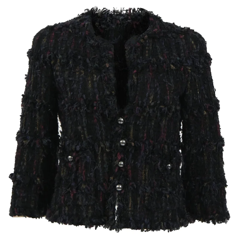 Shop Stylish Fashion At Unbeatable Prices Now Chanel Fringe Jacket in Black Tweed