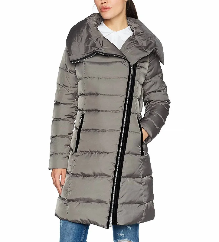 Women's Tailored Outfit Brooklyn Asymmetric Long Puffer Coat In Mink Gray