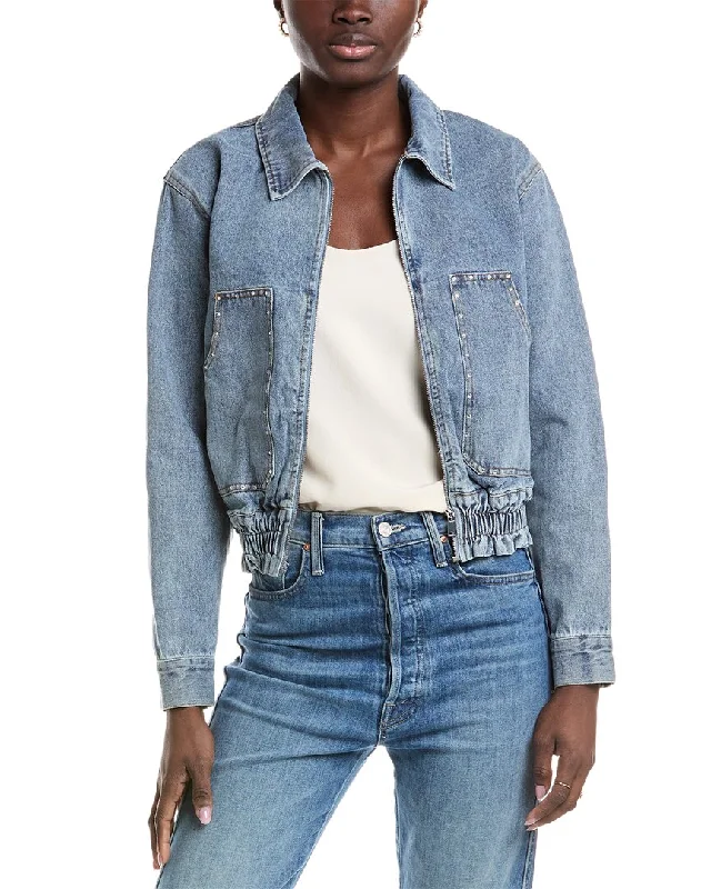 Women's Casual Wear Outfit Gracia Rhinestone Trim Denim Bomber Jacket