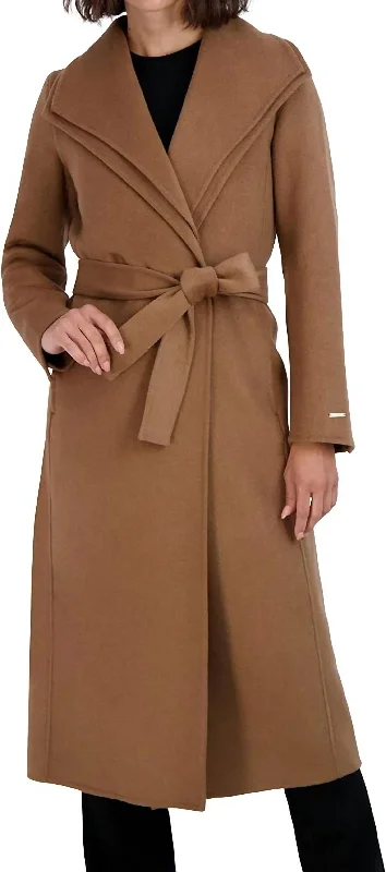 Women's Functional Apparel For Outdoor Activities Maxi Double Face Belted Wrap Coat In Camel