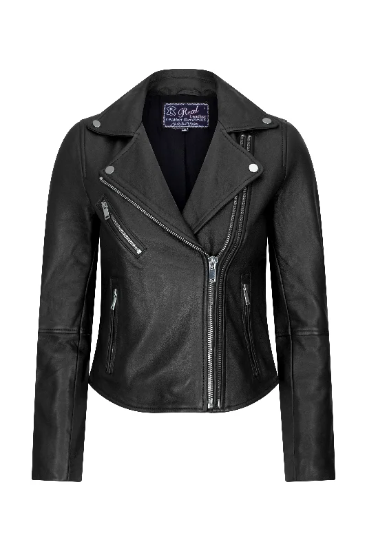 Women's Trendy Garments Cross Zip Biker Leather Jacket