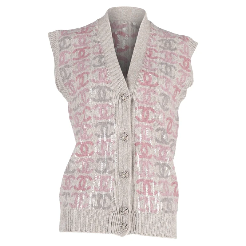 Women's Wedding Apparel Chanel CC Button-Down Sequined Vest Jacket in Multicolor Wool