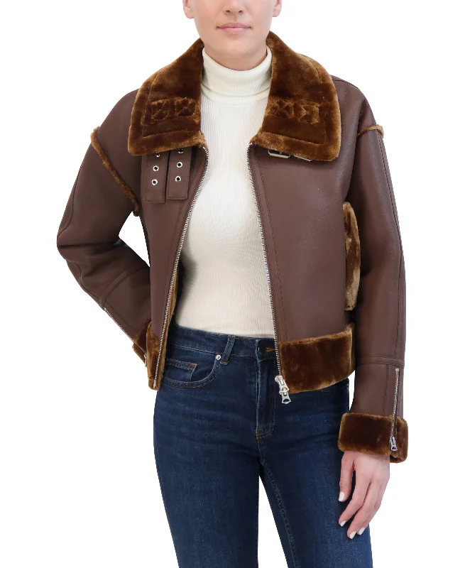 Women's Relaxed Outfit Hudson Jeans Women's Cropped Faux Leather Shearling Aviator Jacket