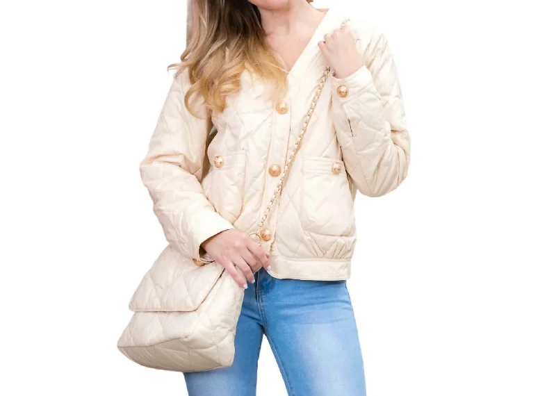 Women's Sporty Chic Clothes Quilted Puff Jacket In Beige