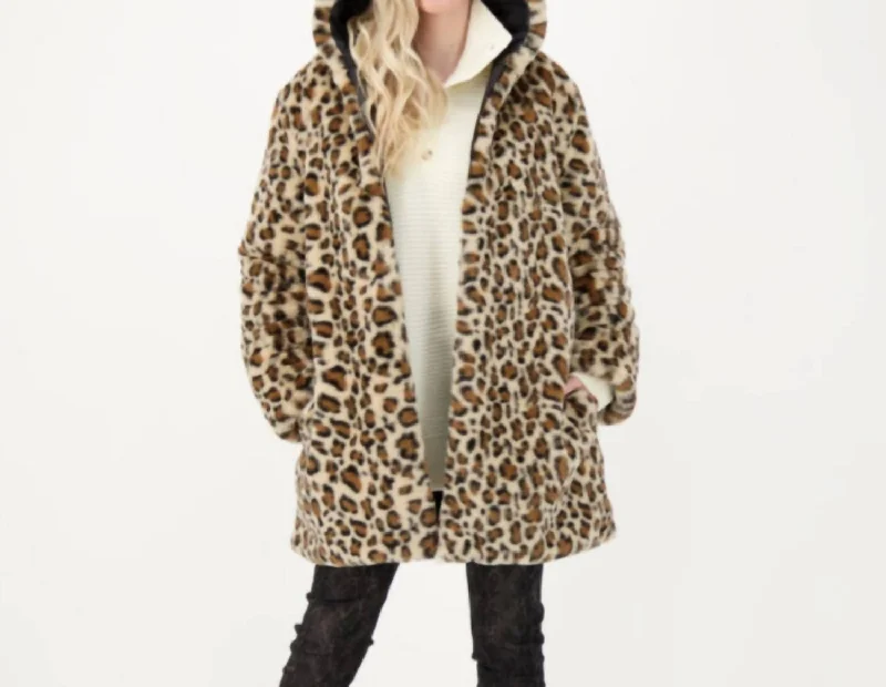 Women's Casual Outfit Reversible Cheetah Hooded Coat